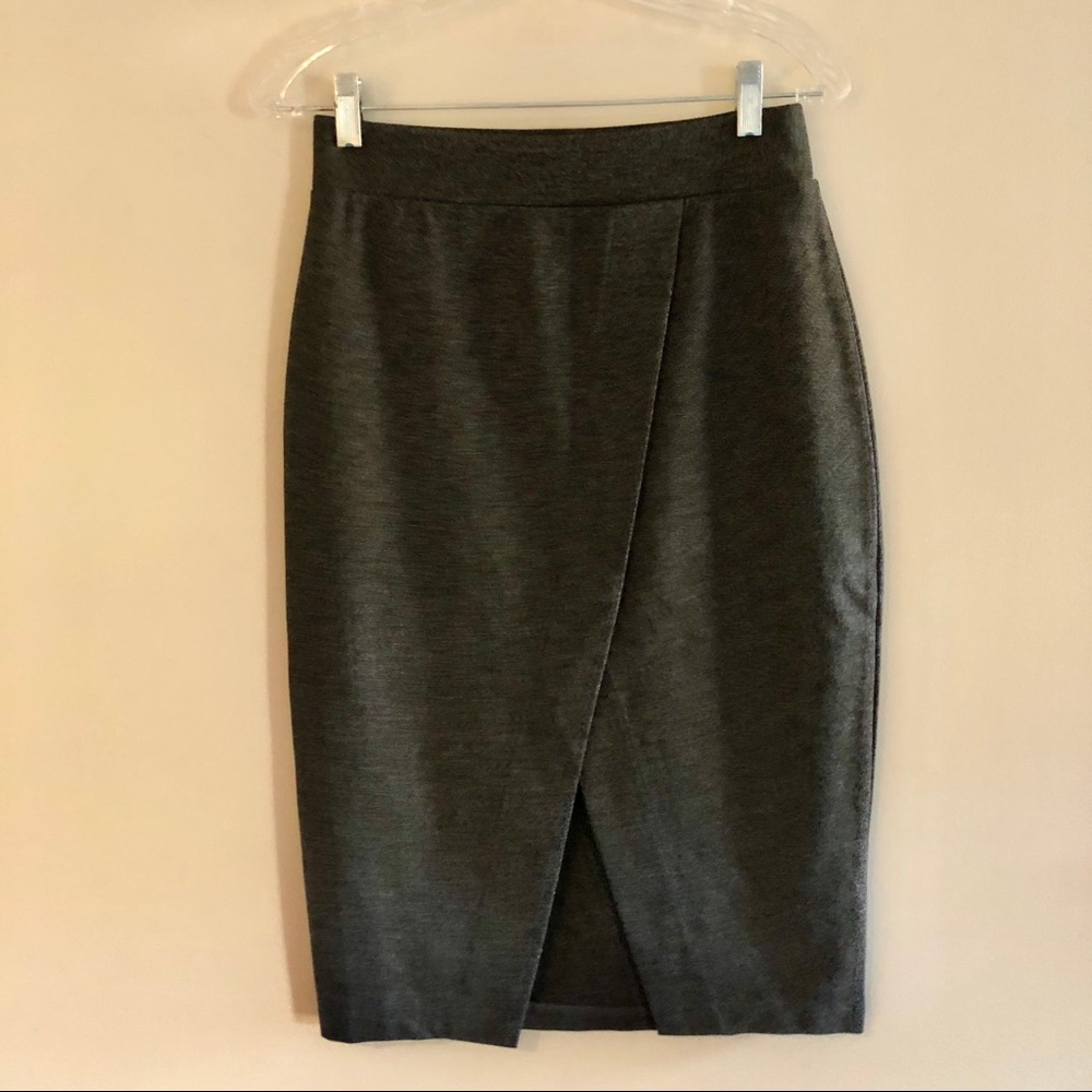 Kensie Gray Faux Wrap Midi Skirt